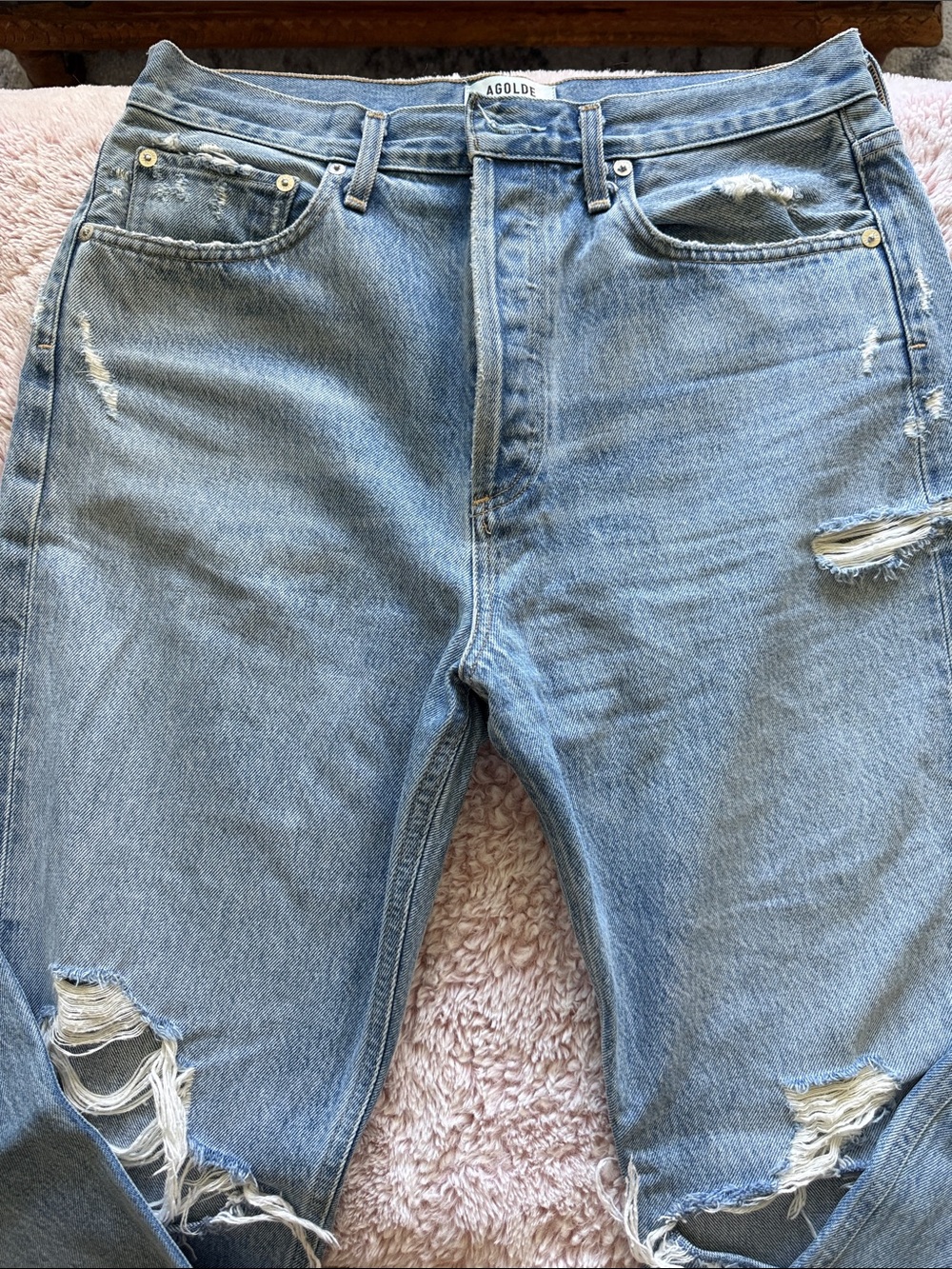 Agolde Light Blue Distressed Flare Jeans